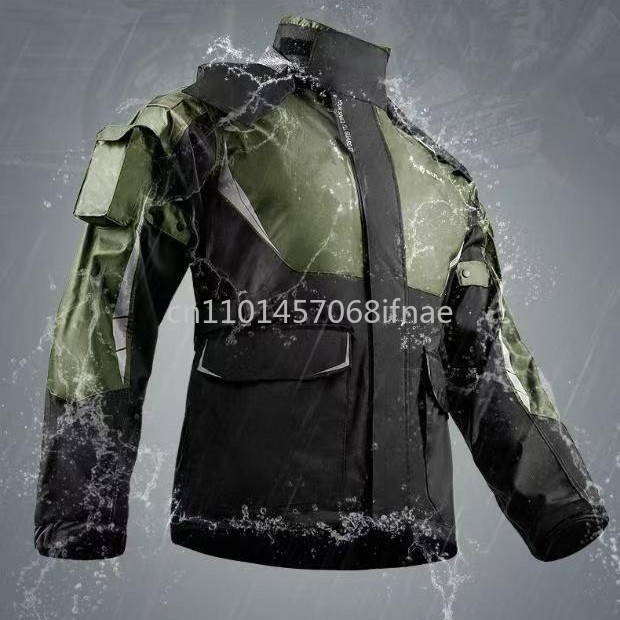 Gearx Motorcycle Jacket - 男性女性防水オートバイライダーレインコートスーツセット反射ライトレインコート用ライディングジャケットパンツセット