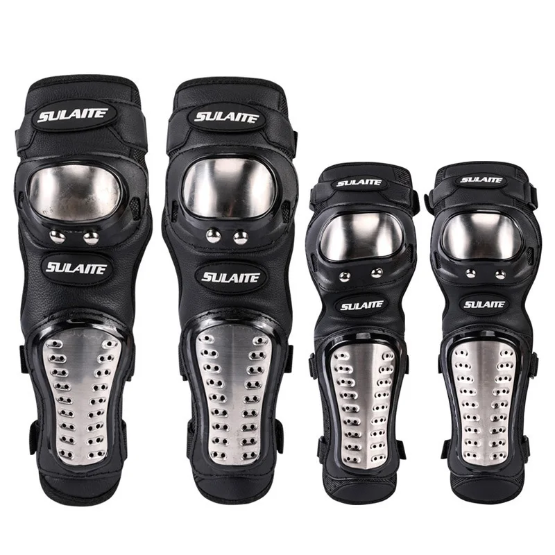 Motorcycle Gear Equipment - 4 ピース/セットオートバイニーパッドステンレス鋼モト肘膝パッドモトクロスレーシング保護具プロテクターガードキット