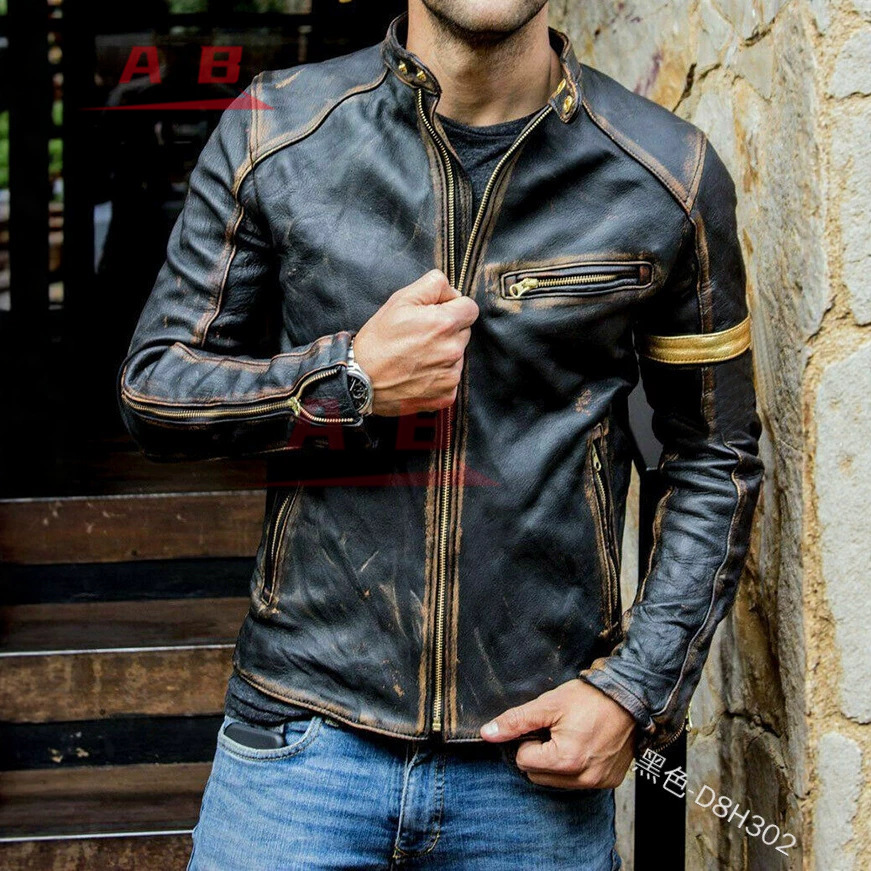 Gearx Motorcycle Jacket - オートバイレトロレザージャケットストリートウェアブレザーカジュアルジャケット男性用アウターレザージャケットオートバイストリートギアS-5XL