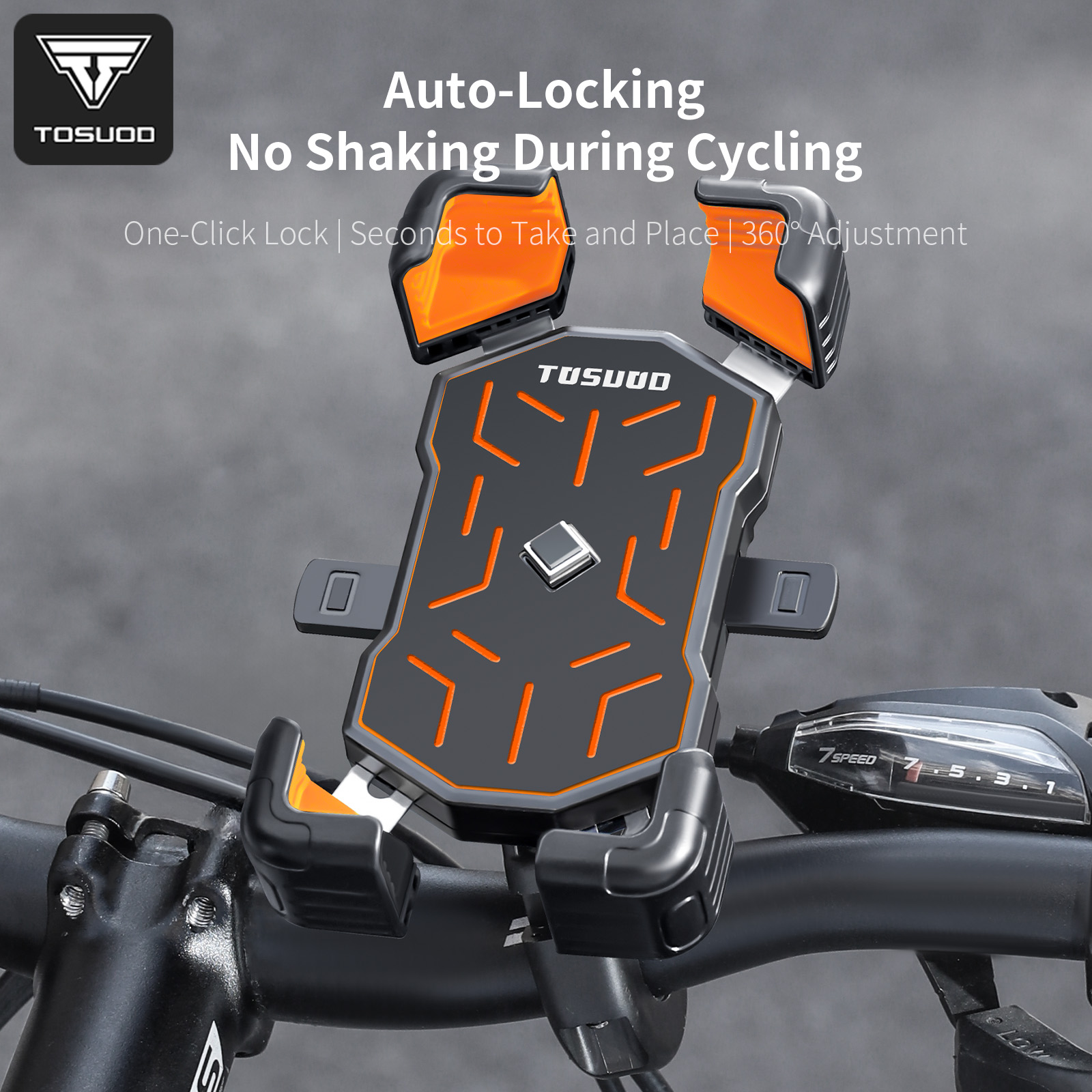 Phone Mount Handlebar - TOSUOD バイクハンドルバー電話ホルダー自動ロックワンボタン開閉自転車携帯電話スタンド