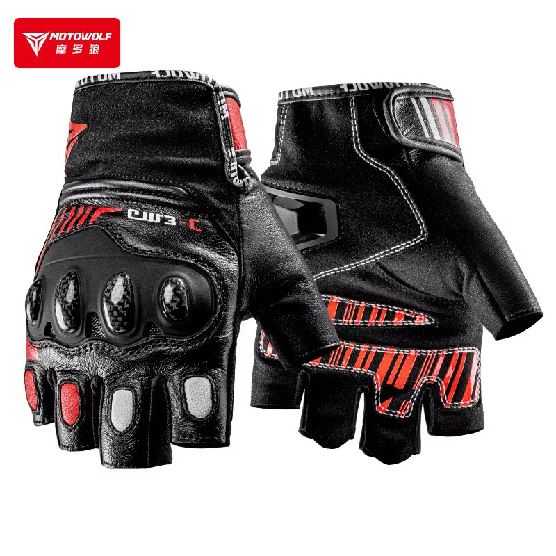 ハーフフィンガーオートバイ手袋ハードナックルレザーサイクリン - Motorcycle Gear Gloves のレビューと価格